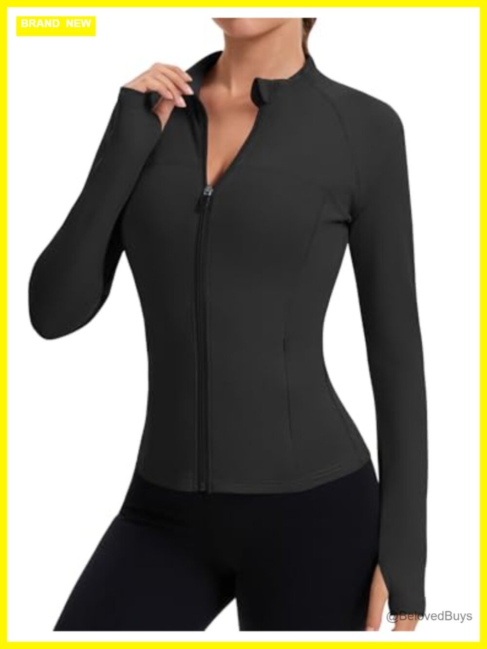 Women's Full Zip Workout Jacket Slim Fit Running Athletic Top Thumb Holes